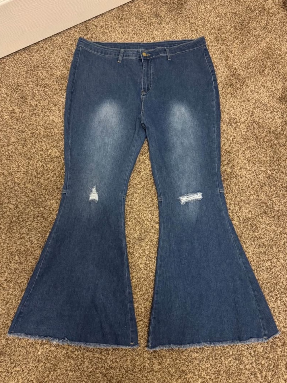 Women’s Dark Blue Flared Distressed Jeans